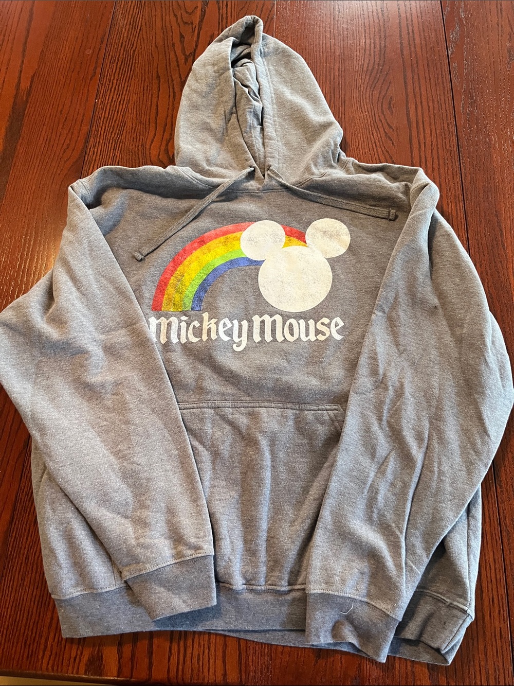 Heather Gray Pullover Hoodie with Bright Rainbow Graphic